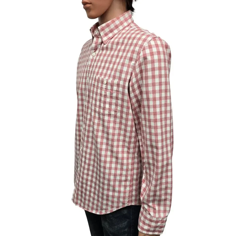 J. Crew Jaspe Cotton Shirt Men M Slim Fit Red White Gingham Check Long Sleeve